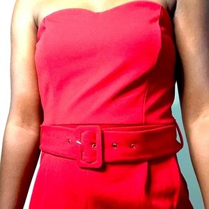 Red strapless jumpsuit